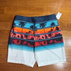 5/$25 Men’s Large Blue Sunset Palm Swim Shorts NWT